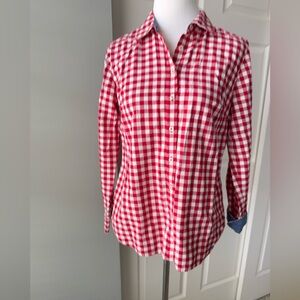 Talbots Gingham Red And White Check Denim Collar & Cuffs Small